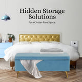 Storage Ottoman Stool Bench Seat 110cm Velvet OCEAN BLUE V274-FT-GQ171-NY