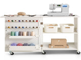 Folding Sewing Table with Lockable Wheels Storage Shelves Trays Door White V952-FRZJYXXKZDBHL2LV9V0