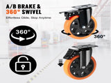 Caster 152.4 mm Swivel Plate Casters, Set of 4, with Security A/B Locking No Noise PVC V952-PBJLCSJAZ4J56BOYXV0