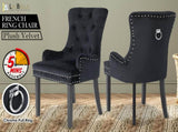 French Provincial Dining Chair Ring Studded Velvet Rubberwood Leg LISSE BLACK V274-FT-VFC-1141-BK1