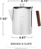 Bozeman Percolator Coffee Pot NO Aluminum or Plastic V1258-DP02-F-945