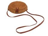 Handwoven Round Rattan Bag Tropical Beach Style Woven Shoulder Rattan Bag with Leather Strap 20cm V1294-YM0706-3117230158012