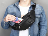 Belt bag - Phone bag - Crossbody - Pouch bag - Leather - Black - 19 x 11 x 3 cm - 6 compartments V1188-NK-BOL-463