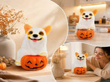 Halloween Ghost Corgi Candy Bowl, Cute Resin Puppy Statue With Pumpkin Treat Jar for Tabletop Home V1366-AZ2-W-13168
