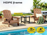 Gardeon Outdoor Chairs Folding Adirondack Beach Chair HDPE Sun Lounge Patio Furniture Garden Brown FF-BEACH-HEFD-BR