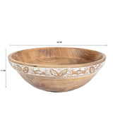 Handcrafted Bowl w Leaf Carving 30cm V637-53621BWL