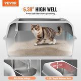 Cat Litter Box, 152 mm Deep, XL Extra Large Stainless Steel Cat Litter Box with Scoop, Wide V952-BKFSMSPBXGSLHVLT6V0