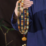 108 Bodhi Root Bracelet with Green Sandalwood Sachet, Textured by Time, Multi-Loop Zen Meditation V1232-PTSL001