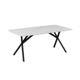 Dining Table Rectangular Shape White Sintered Stone Top Powder Coated Iron Legs V43-DT-ABBY