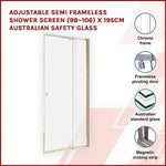 Adjustable Semi Frameless Shower Screen x 195cm Australian Safety Glass V63-828741