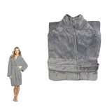 190GSM Ultra Soft Plush Fleece Bath Robe Grey L V442-BZO-BATHROBE-PLUSH-GREY-L