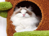 Large Multi-Level Cat Tree Tower in Green & Brown with Plush and Wood Design, 61x148cm V178-59362