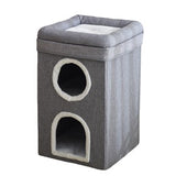Grey 3-Story Villa Cat House with Scratching Posts - Foldable Double-Decker Cat Condo, Warm & V888-ELOSUNG48747