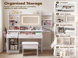 Artiss Dressing Table Vanity Desk Set Stool LED Charging Station White FUR-AG-DRESS01N-WH-AB
