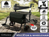 Orthonica Aluminium 2in1 Rollator Wheelchair with Foldable Frame Black & Silver FRW-MAS-2N1-BK