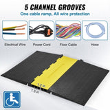 VEVOR Rubber Cable Protector Ramp, 5 Channel, 10000 kg/axle Capacity Heavy Duty Wire Cover Ramp Hose V952-DLADA15WH1212LBRZV0