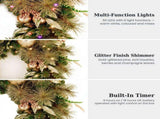 Christabelle 61cm Deluxe Mountain Pine Christmas Wreath Pre Lit Multi Function LED Timer Front 112_SENDMP61
