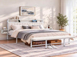 Artiss King Metal Bed Frame Boucle Headboard Charging Station Side Table White MBED-C-FAY-K-WH-AB