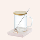 Pink Coffee Mug Warmer Set with Glass Mug and Lid USB Powered 13W Constant Temperature Heating V888-ELOSUNG543042