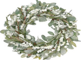 22 Inch Spring Summer Lamb Ears Leaves Wreath with Ivory Forsythia Flower, Year Round Greenery V1258-DP02-C-2647