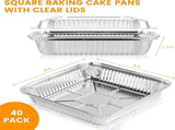 40 Pack 8x8 Inch Aluminum Pans with Clear Plastic - Square Baking Cake Pans - Foil Pans with V1258-DP02-WO-86