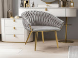 SERENIT Grey Modern Velvet Dining Chairs, Upholstered Living Room Chair with Woven Back and Golden V255-SE-GP1801-DC-GREY