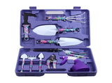 10 Pieces Gardening Tools with Purple Floral Print, Ergonomic Handle Trowel Rake Weeder Pruner V1370-AZ4-02696