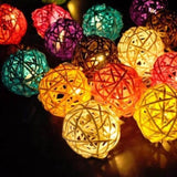 1 Set of Multi Coloured 5cm Rattan Cane 50 Ball Battery Powered LONG 5m String Lights Christmas Gift V382-MULTICOLRATTBALLBATT50