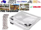 420GSM Heavy Duty Clear PVC Tarpaulin Cloth Transparent Tarps Grommets 3X4M V201-W13278699
