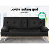 Artiss Sofa Bed 168CM Black PU Leather SBED-E-R1C-LEA168-BK