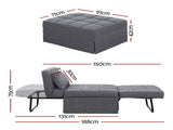 Artiss Sofa Bed Lounge Convertible Ottoman 1 Seater Couch Recliner Linen Grey SBED-E-FA-03-GY