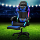 Artiss 6 Point Massage Gaming Office Chair 7 LED Footrest Blue MOC-GC-6P-LED-BK-BL