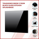 Toughened 90cm x 70cm Black Glass Kitchen Splashback V63-800217