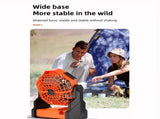 A portable outdoor camping fan with adjustable brightness, LED light strip hook, USB rechargeable, V1105-YAHWFS-01
