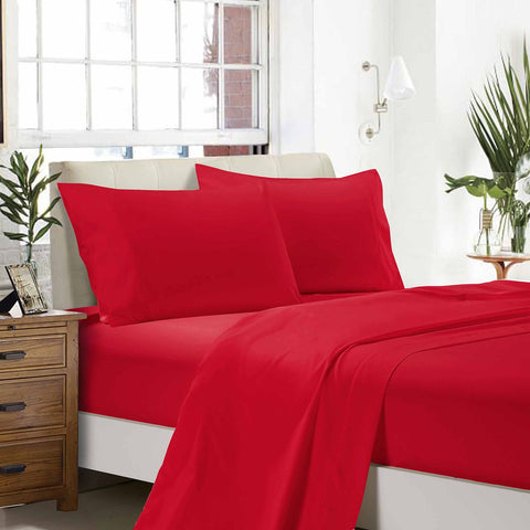 1000TC Ultra Soft Double Size Bed Red Flat & Fitted Sheet Set V493-ADS-04