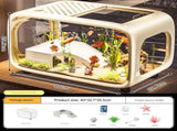 Cream color Modern Desktop Aquarium & Turtle Tank - Panoramic Viewing Fish Tank with Basking V888-ELOSUNG34560