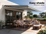 Instahut Retractable Folding Arm Awning Motorised Sunshade 4.5Mx3M Grey White AWN-B-ARM-REMOTE-45X30-GRWH