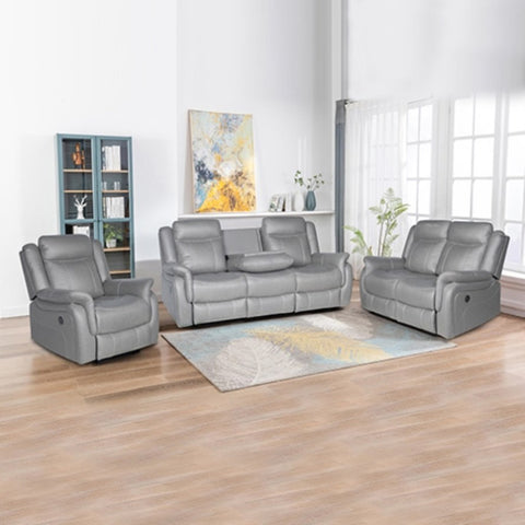 3-2-1 Seater Finest Grey Fabric Recliner Sofa Sturdy Construction Metal Mechanism V43-SET-CARL-3-2-1-GR