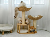 Large Cat Scratching Post Tree Tower with Baskets and Cubby Cave in Natural Wood & White, 60x40x99cm LSB-59360