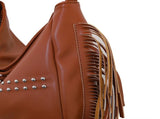 Black Trendy Rivet Fringe Shoulder Bag Large Capacity Soft Leather Handbag for Women, Perfect for V888-ELOSUNG13833