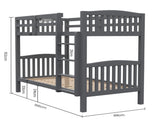 Kingston Slumber Single Bunk Bed Frame Solid Pine Wood Timber, Modular Design, Grey V219-BEDSBBKS02GA