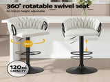 Artiss Bar Stool x2 Kitchen Dining Chair Counter Gaslift Woven Velvet Ivory BA-K-71096-BGX2