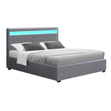 Artiss Bed Frame Queen Size LED Gas Lift Grey COLE BFRAME-E-COLE-Q-GY-ABC