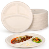 125 Pcs Disposable Paper Plates, 9" 3-Compartment Plates, Waterproof & Oil-resistant Divided Plates, V1369-AZ3-W-08614