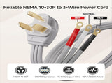 10 AWG 3 Prong Dryer Cord - 10ft, 30A / 7500W Rated, NEMA 10-30P to 3-Wire Appliance Cord, Dryer V1258-DP02-C-1459