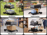 Artiss Shopping Trolley with Wheels 2 Layer w/1 Crate Foldable Trolley Grey SHOPC-JY-1B-GR