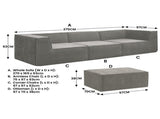 Sarantino Novi 3-Seater Modular Sofa with Ottoman in Grey Non-Slip Bottom Lounge SOFA-MLM-232-GY