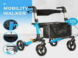 Alston 2 In 1 Foldable X-Fold Mobility Walker Rollator Chair Aid 8 Inch Wheel Max Load 136KG with V985-MOBILITYWALKER