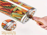 2-Pack Stainless Steel Rotating Grill Baskets with Removable Wooden Handle Durable 304 Mesh for V1105-YASK-001