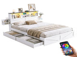 Artiss Queen Bed Frame with Storage Drawers White Platform Bedframe with Bookcase Headboard Charging WBED-F-LUMEX-Q-WH-ABC